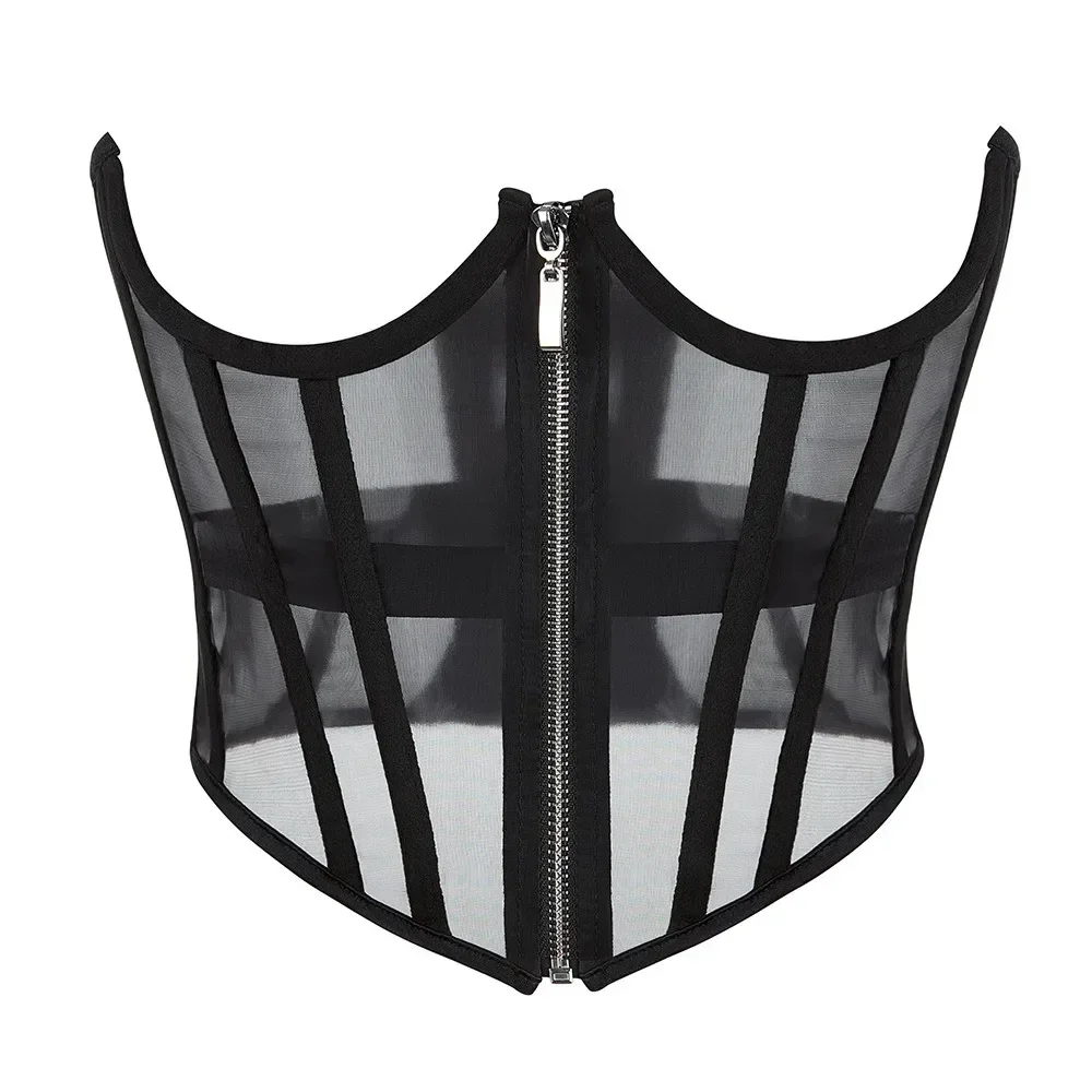 

Woman Mesh Transparent Corset Underbust Zipper Waist Slimming Girdle Belt Bustier Corselet