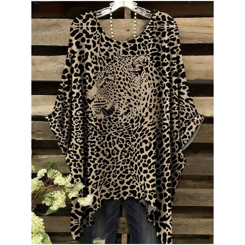 

2025 New Women's T-Shirt Fashion Leopard 3D Print Tops Summer Sexy Round Neck Short Sleeve Tee Street Casual Loose Woman Clothes