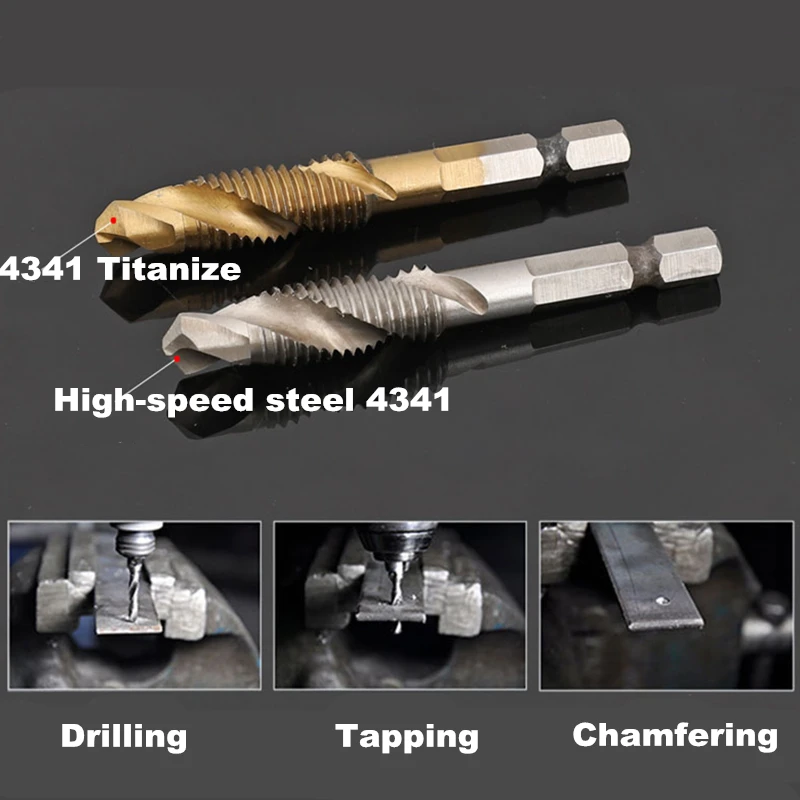 HSS Metric Thread Tap Drill Bits Set M3-M10 Hex Shank Titanium Drill Bit Plated Screw Metric Drill Tap Hand Tools 1/4 Shank