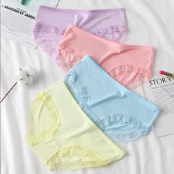 Women's Sexy Panties Lace Cotton Lingerie Briefs Female  Underpanties Solid Color Low Waist Girl Cute Underwear Shorts -XL