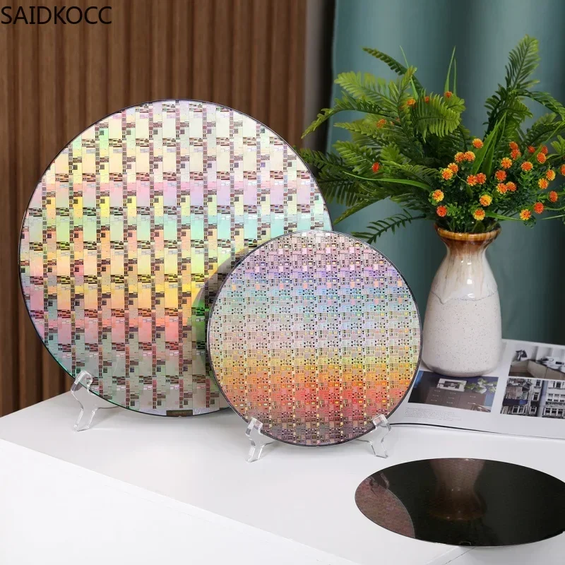 SAIDKOCC Silicon Wafer 12 8 6 Inch Lithographic Chip Silicon Chip With Acrylic Stand Desktop Decoration Gift