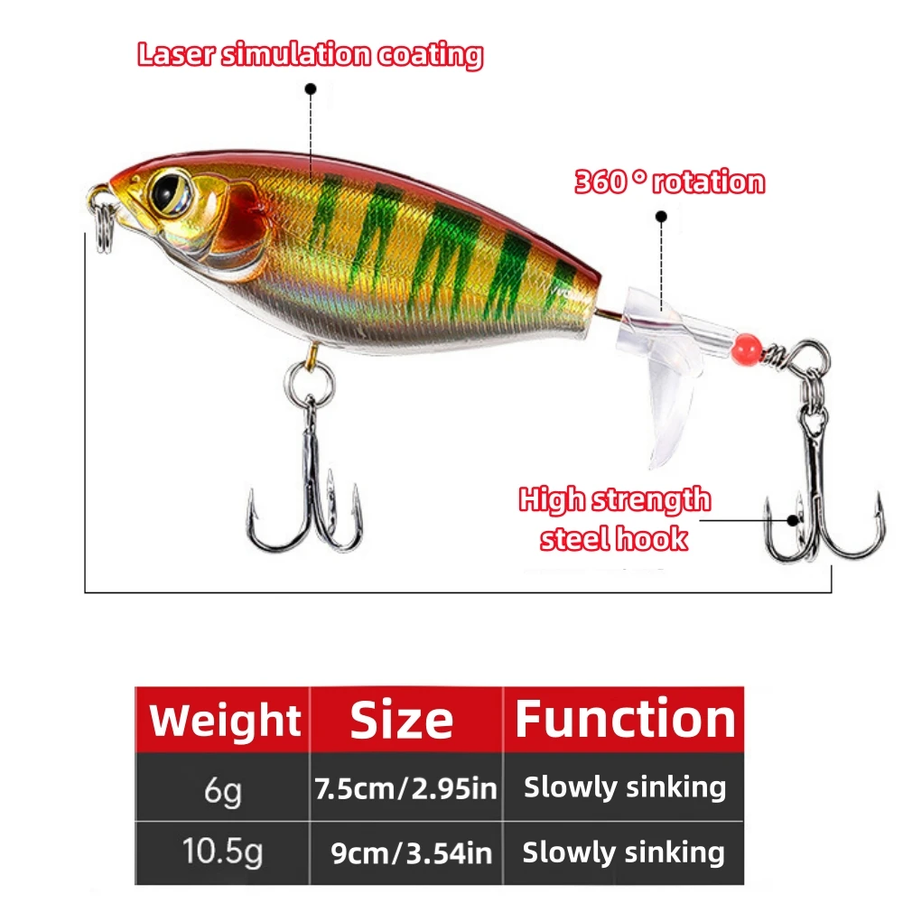 1 Pcs 6g/11g Bait Propeller Water Surface Tractor Rapid Vibration Pencil Plastic Hard Bait Simulation Bait Fishing Gear