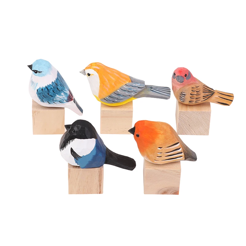 Wooden Bird Figurine Ornaments Handmade Carving Animal Miniature Art Desktop Decoration Children Gifts Home Garden Crafts