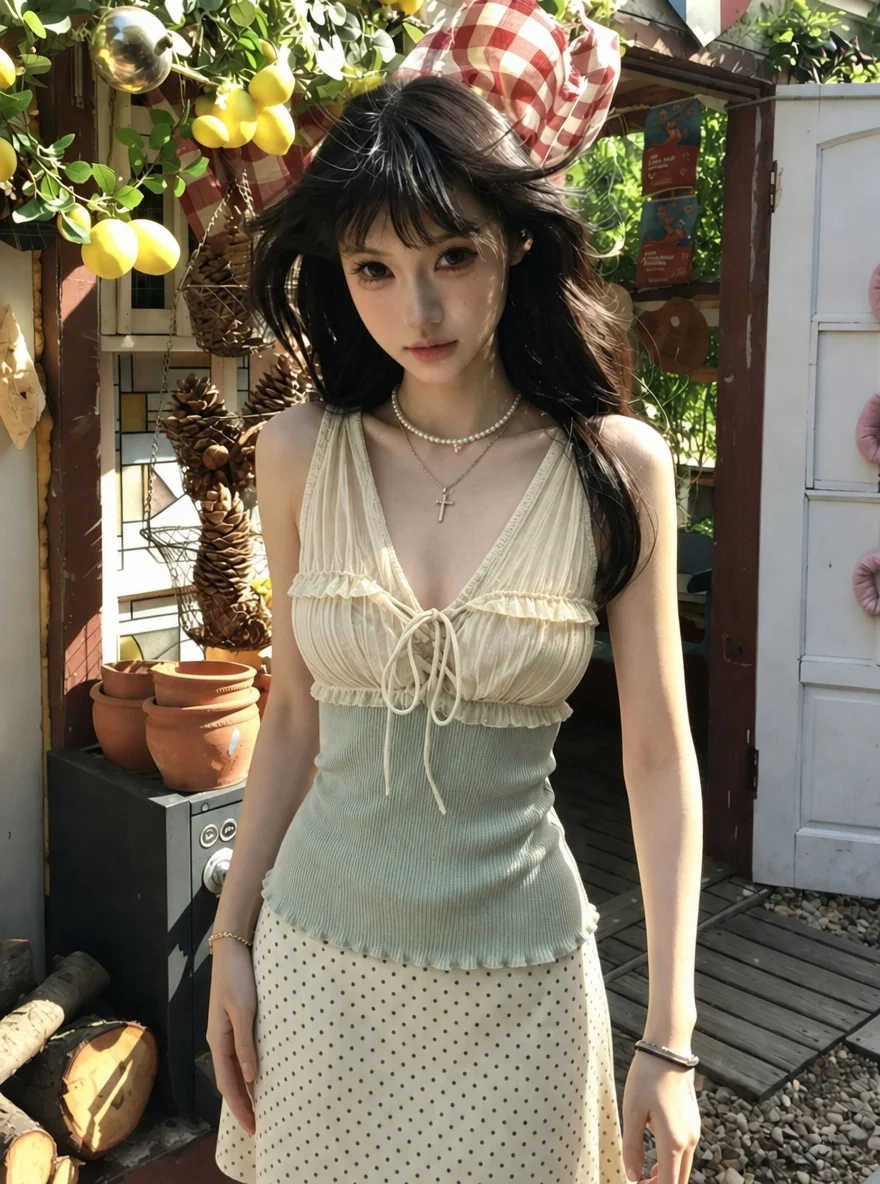 Sweet And Spicy Lace-Up V-Neck Knitted Vest Women Summer Pure Desire Personality Outerwear Design Sleeveless Top