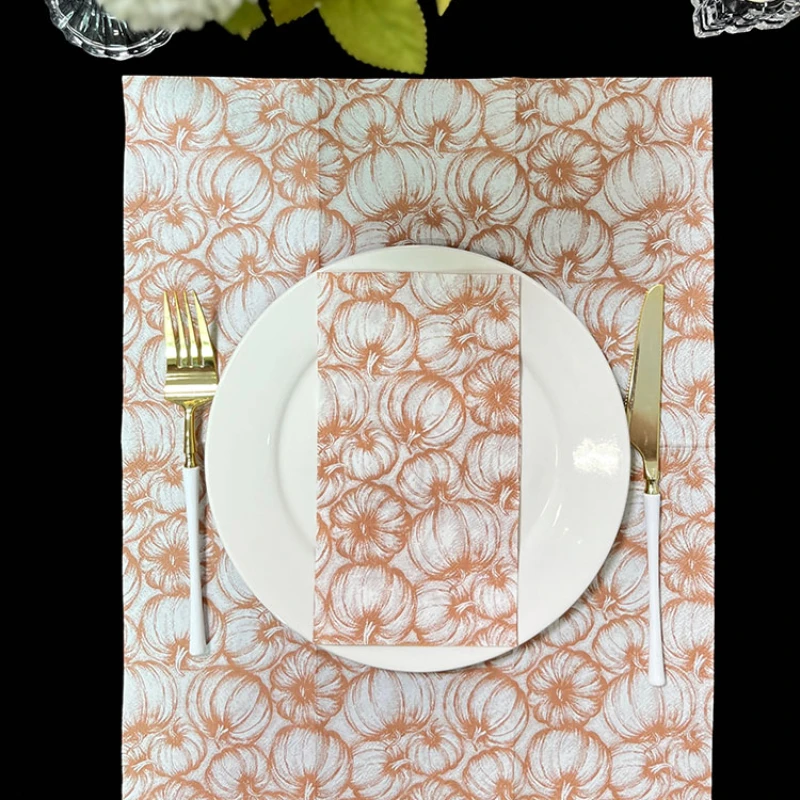 20pcs 33*40cm Autumn Pumpkin Print Napkins Thanksgiving Party Decoration Colourful Paper Napkins DIY Butterfly Bone Bart Paper