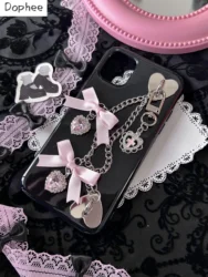 Dophee Original Cute Lolita Phone Case Punk Style Spice Girls Love Rhinestone Bow IPhone 12 13 14 15 16Promax Soft Phone Cover