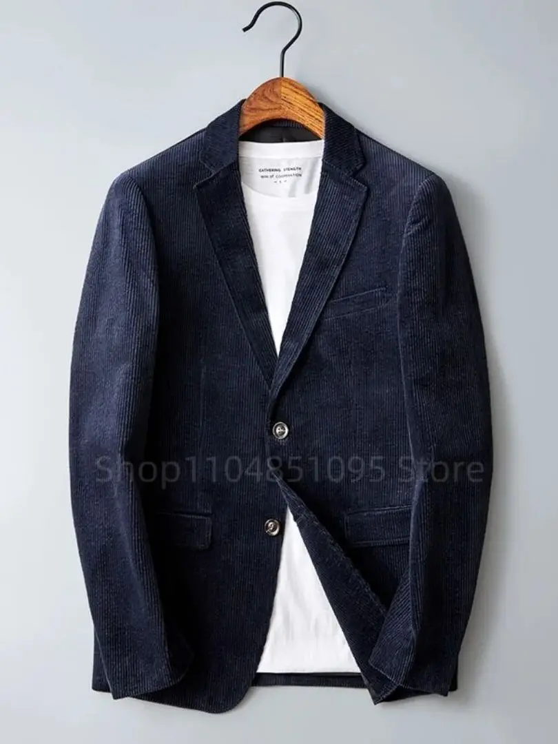 6XL-XS Men High Quality Business Suit Jackets Man Slim Fit Corduroy Notch Lapel Two Buttons Blazers Man Casual Suit One Coat