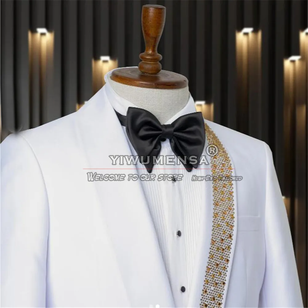 Black Wedding Suits For Men Crystals Beading Jacket Pants 2 Pieces Groom Tuxedos Custom Made Male Fashion Clothing Costume Homme