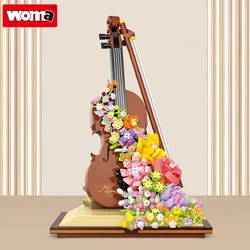 Woma Brand Building Blocks Kids Toys Violin Music Box Building Block Toy Illuminated Lighting Flower Decoration Girl Gift Toys