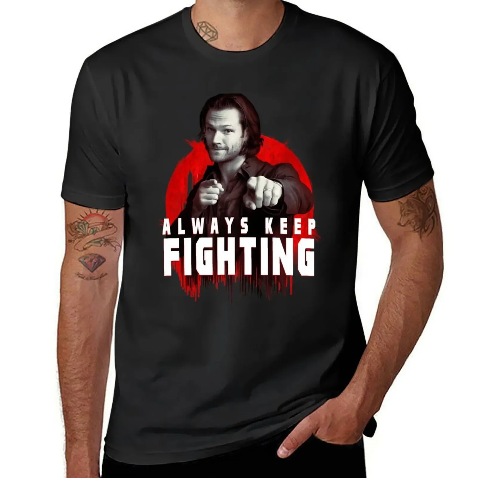 

Футболка мужская хлопковая с надписью «ALWAYS KEEP FIGHTING jared padalecki»