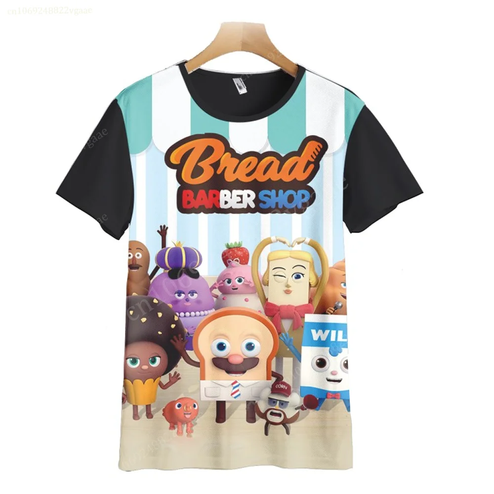 Summer Bread Barbershop T Shirt For Kids Boys Cartoon T-shirt Short Sleeve Top Sesames Tee Shirt Street Funny Clothes Girls