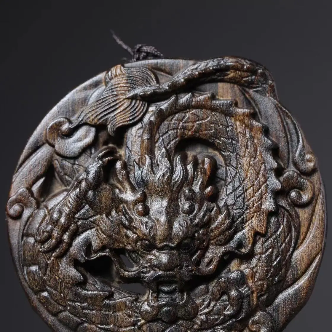 Aquilarius Dalagan Dragon Brand Xiangyun Pendant Double-sided Carving Round Brand Panlong  Car Hollow Panlong Wood Carving