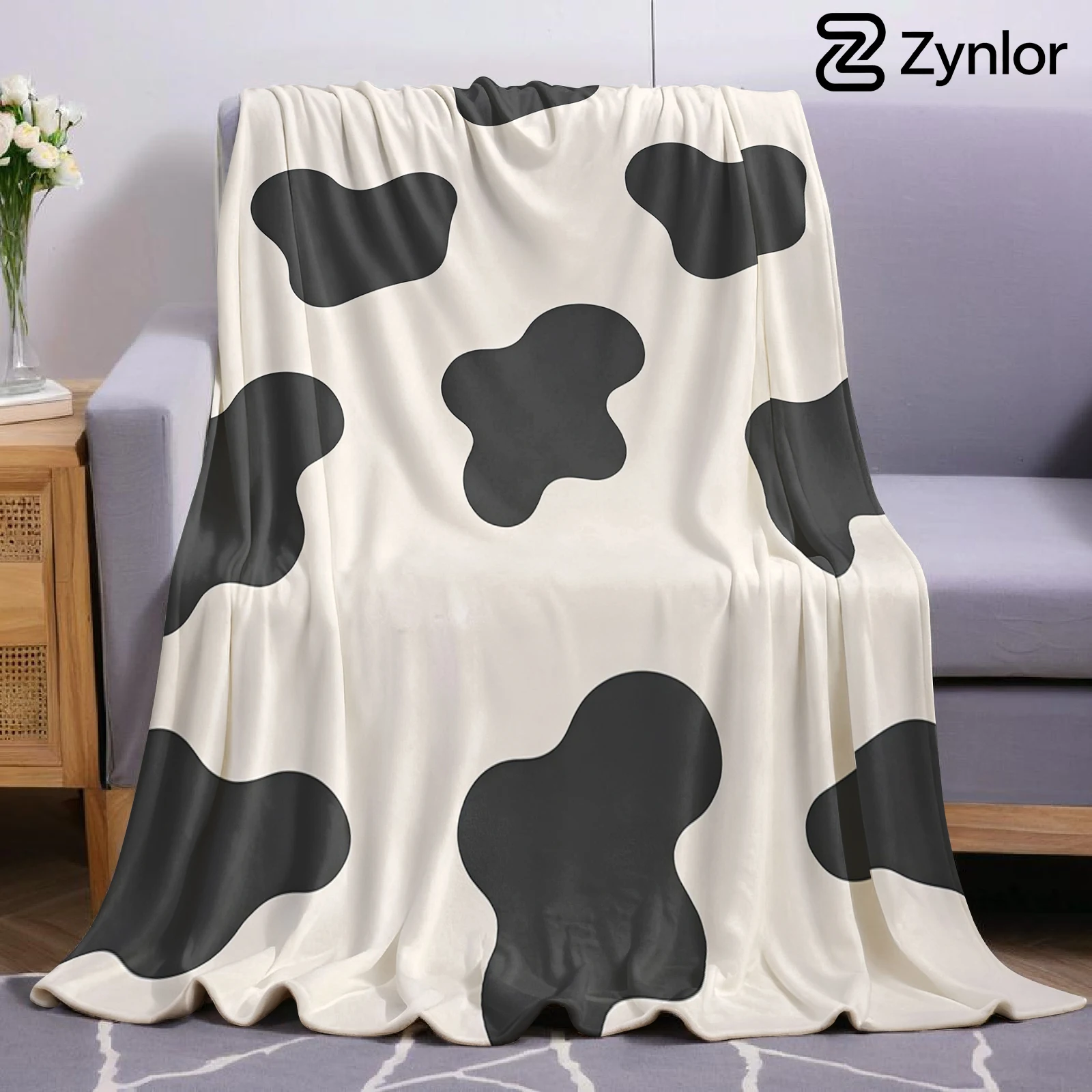 Cow Spot Minimal Cartoon Anime Print Flannel Blanket Soft Warm Throw for Kids Bedroom Sofa Bed Christmas Office Car