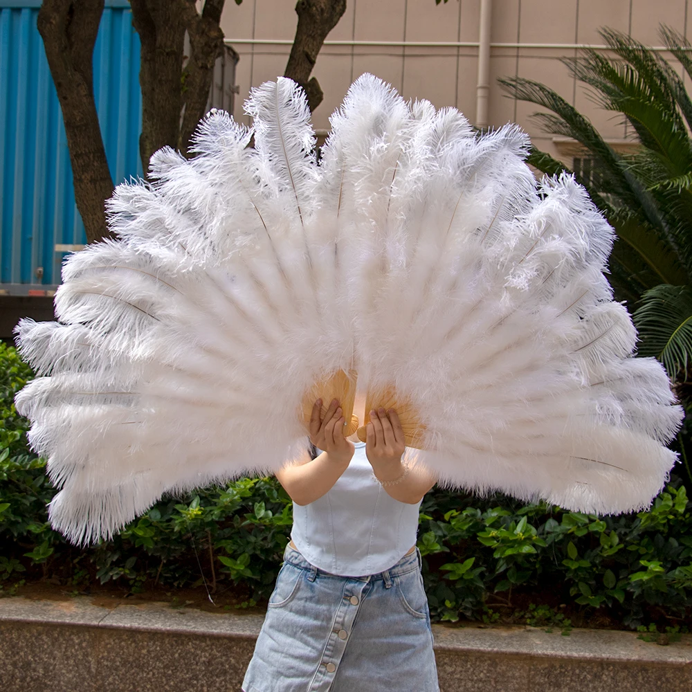 13 Bars Colored Ostrich Feather Fans Fluffy Plumes Folding Fan for Carnival Party Stage Opera Holding Props Decor Accessory