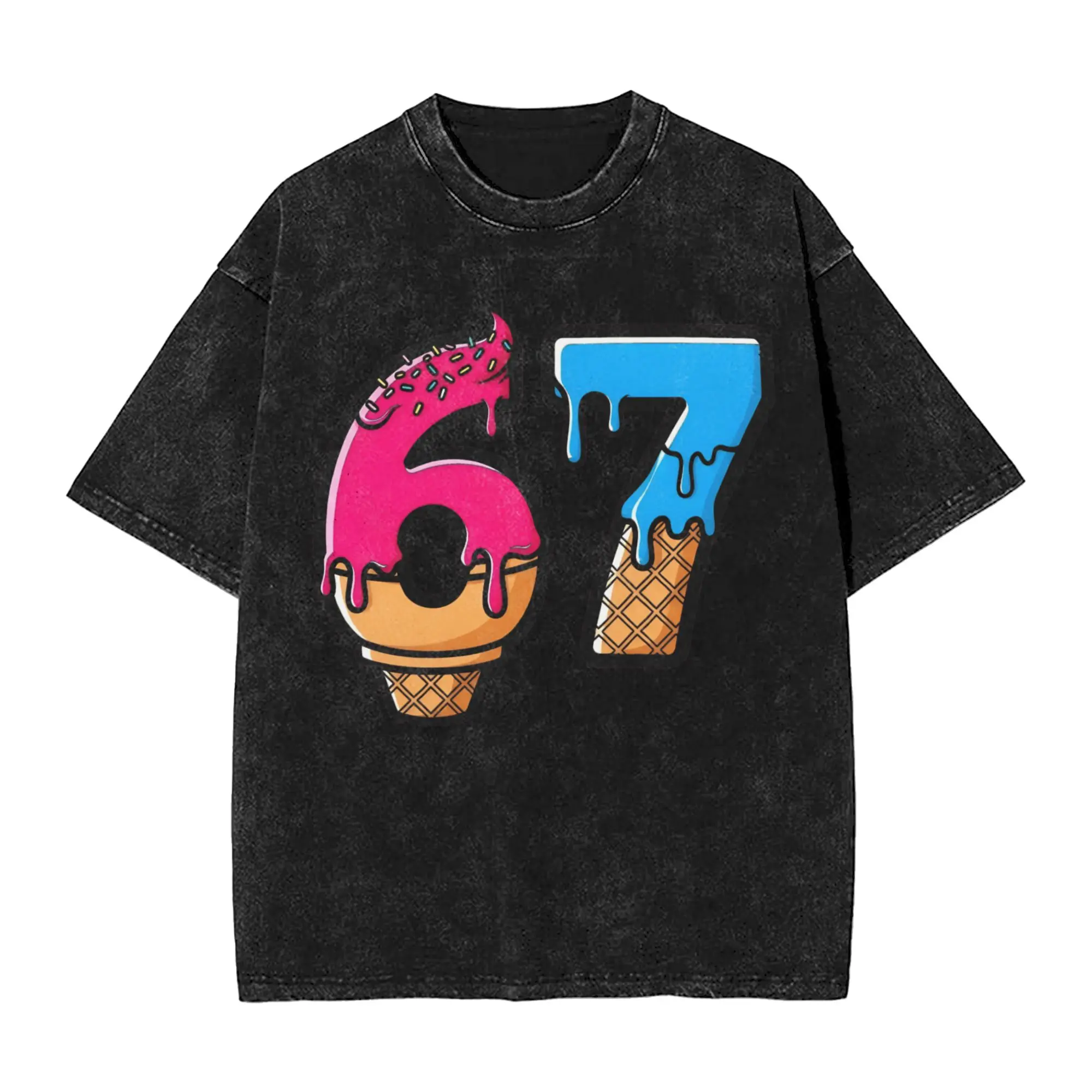 

Ice Cream Numbers 67 Design T Shirt Summer Vintage T Shirts Casual Fashion Tshirt For Men Short Sleeve Loose Tees