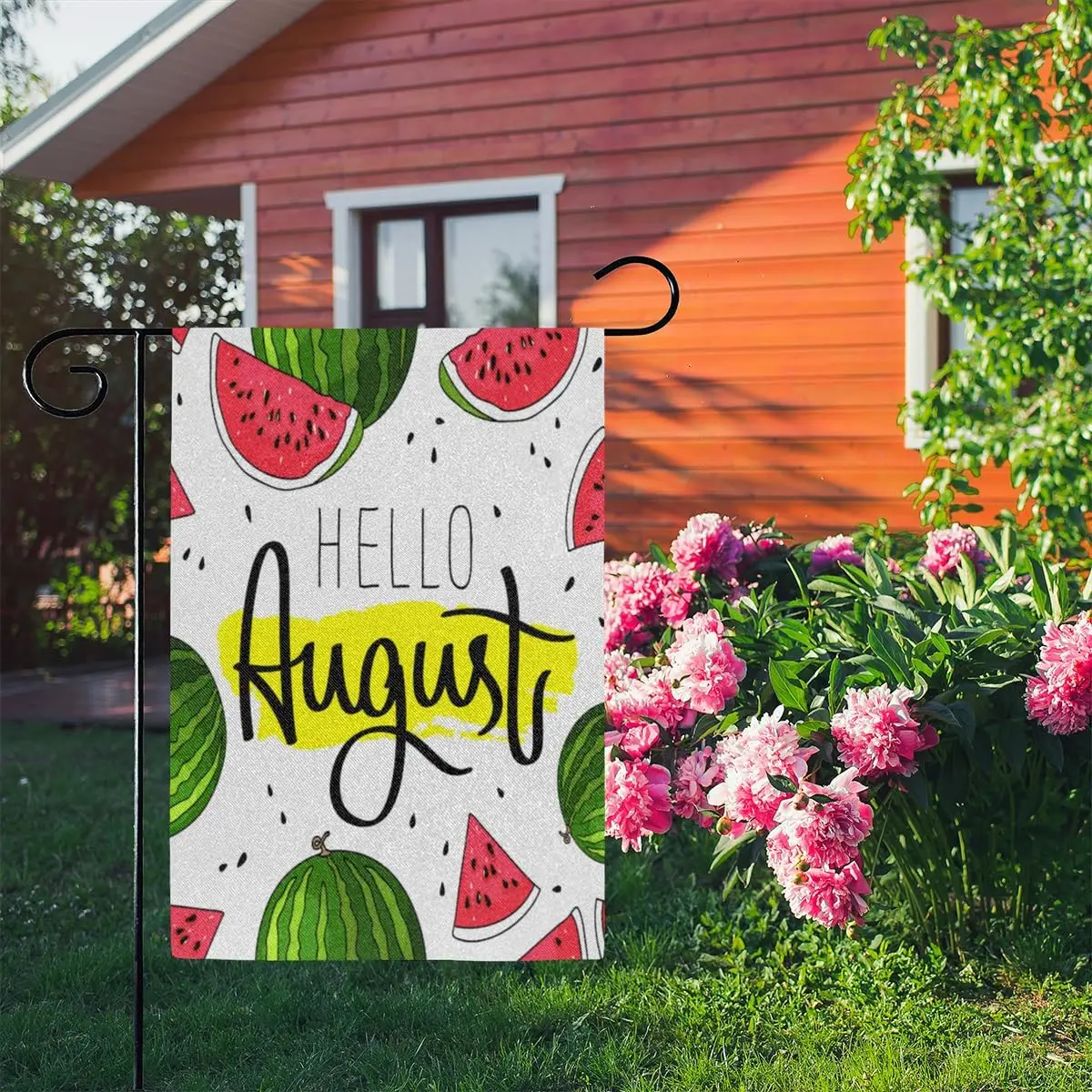 Month August Watermelon Seasonal Garden Flags 12x18 Inch Yard Flags Garden Flags for Outside Garden Flags for All Seasons and Ho