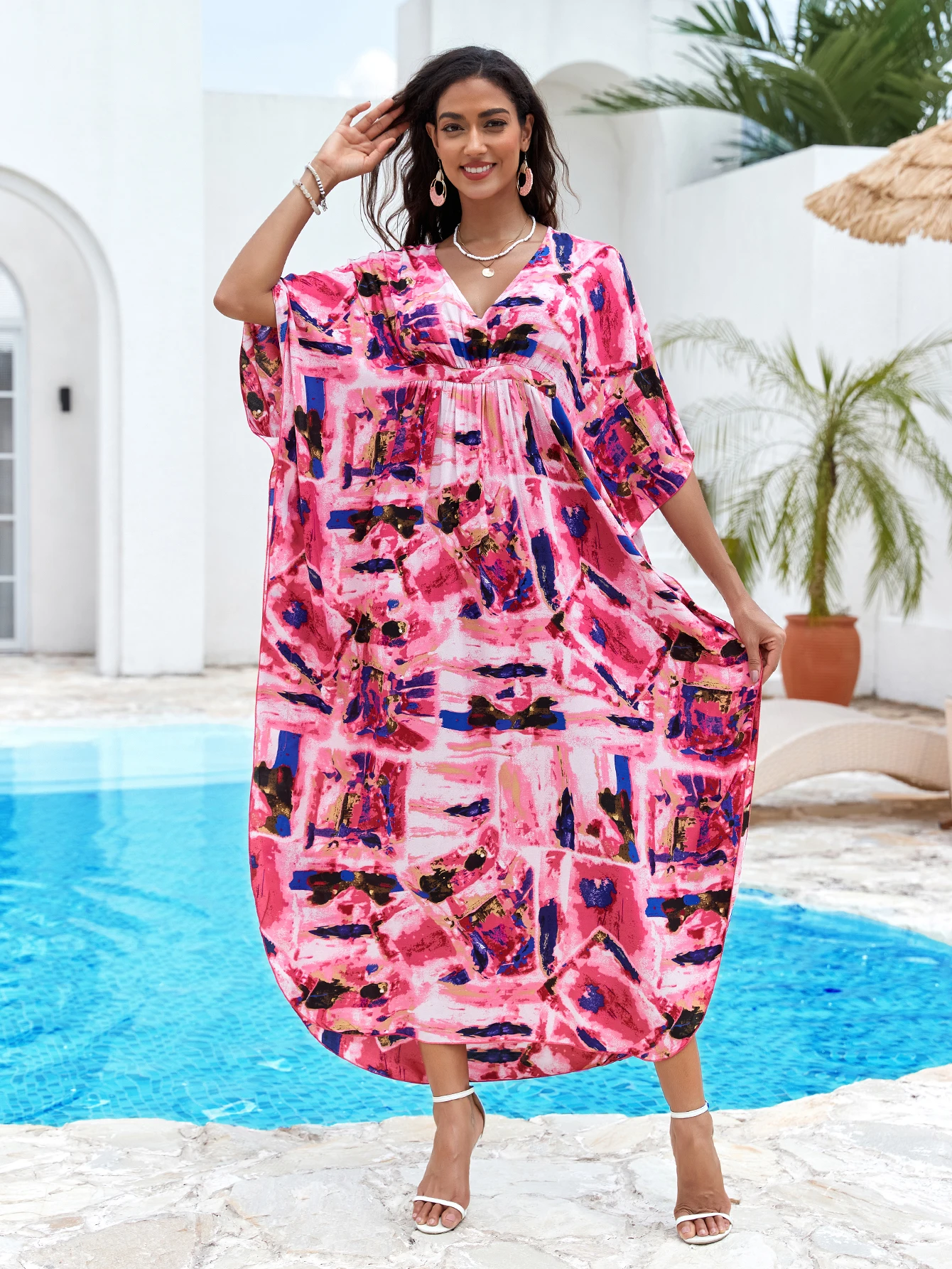 女性用カフタンワンピース、プラスサイズ水着カバーアップ、カフタンマキシビーチドレス