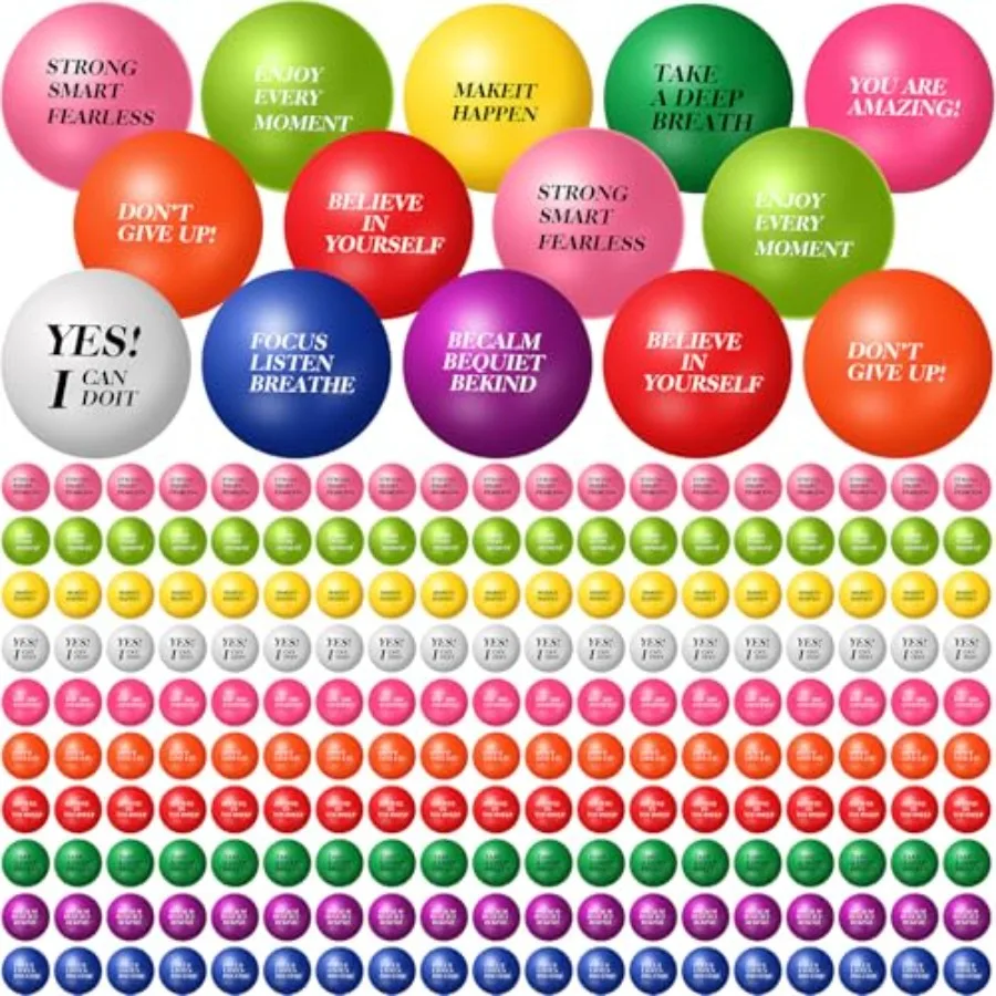 

250 Pcs Motivational Stress Balls for Office Use, Foam, Colorful, Soft Round Design for Anxiety Relief and Hand Exercise
