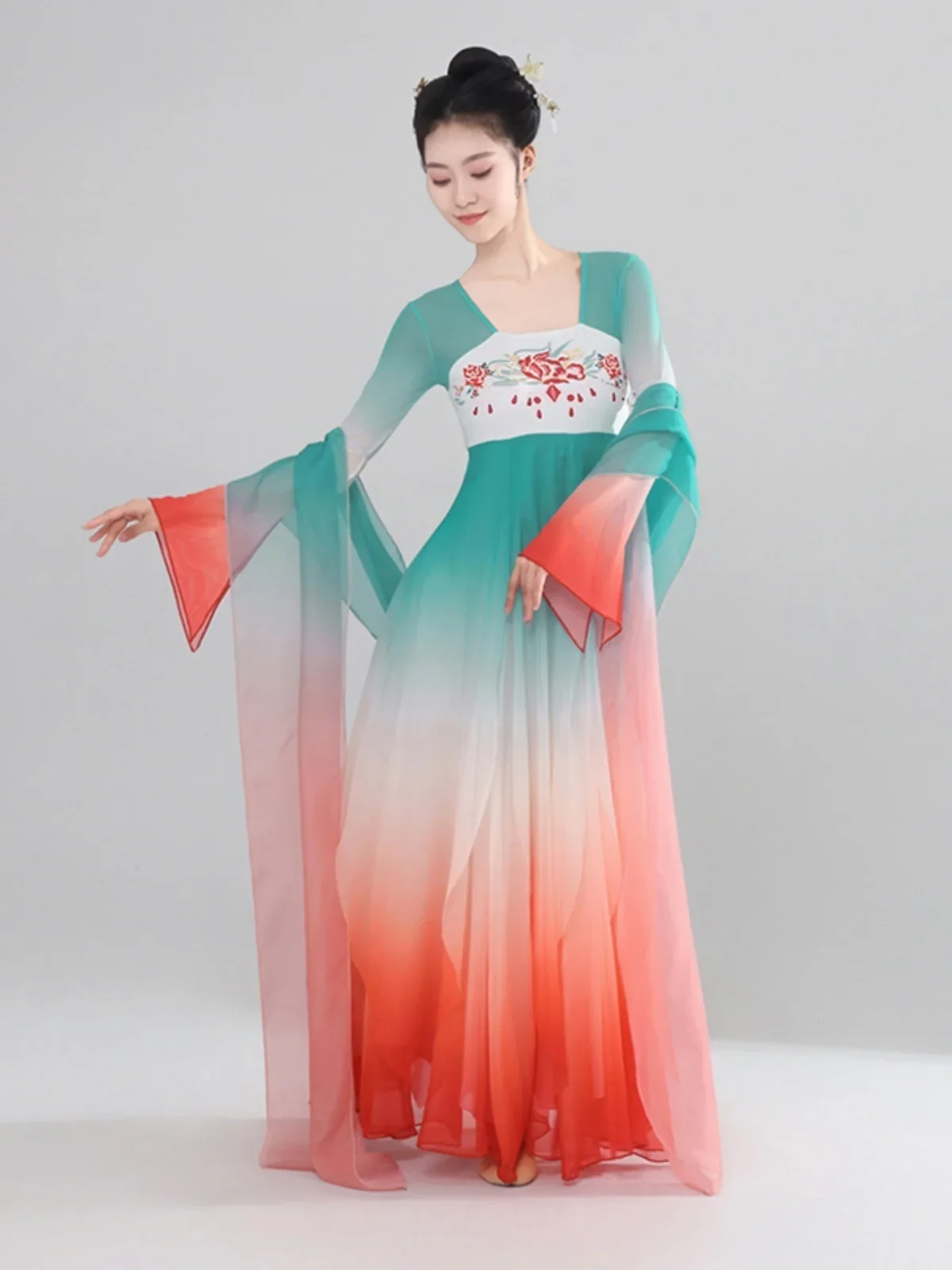 

Clothes Classical Dance Costume Elegant Ancient Style Gauze Dress Han Dance Long DressTang Dance Performance Costume Practice