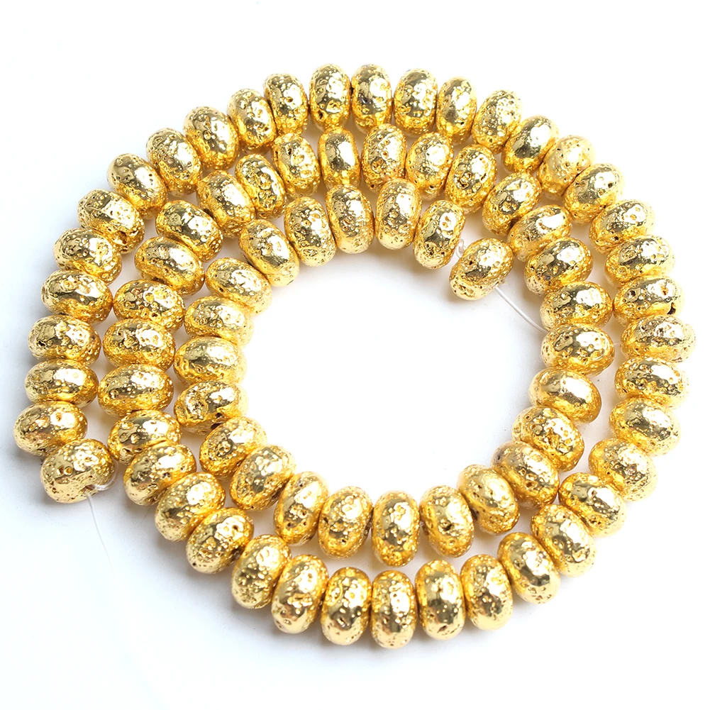 6/8/10mm Rondelle Plated Gold Volcanic Lava Bead Natural Stone Abacus Loose Beads for Jewelry Making DIY Bracelets Accessories
