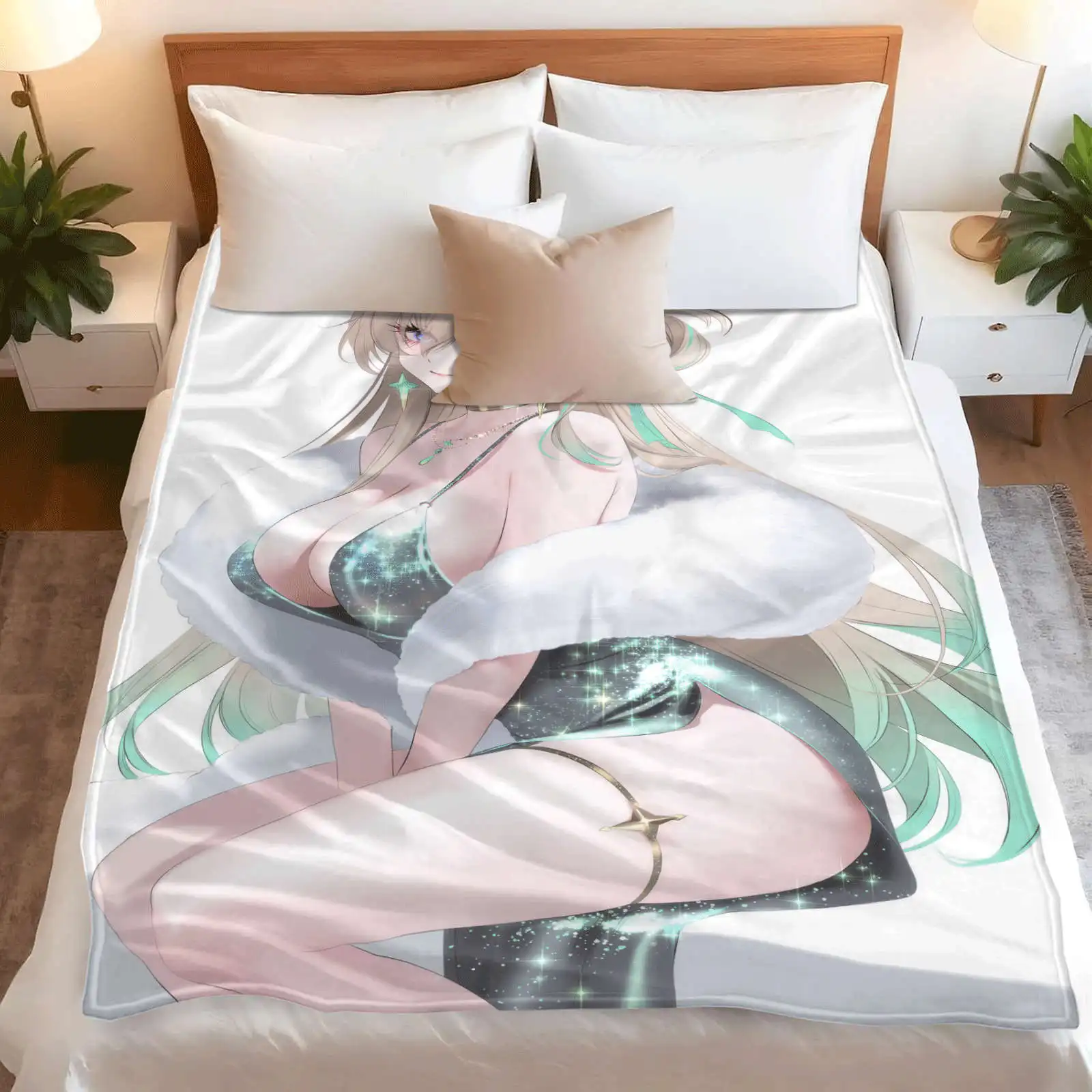 Ming Chao Nai Lin Temperament girl Anime Game Flannel Blanket Soft Warm Throw Blanket for Bed Bedroom Living Room Travel Picnic