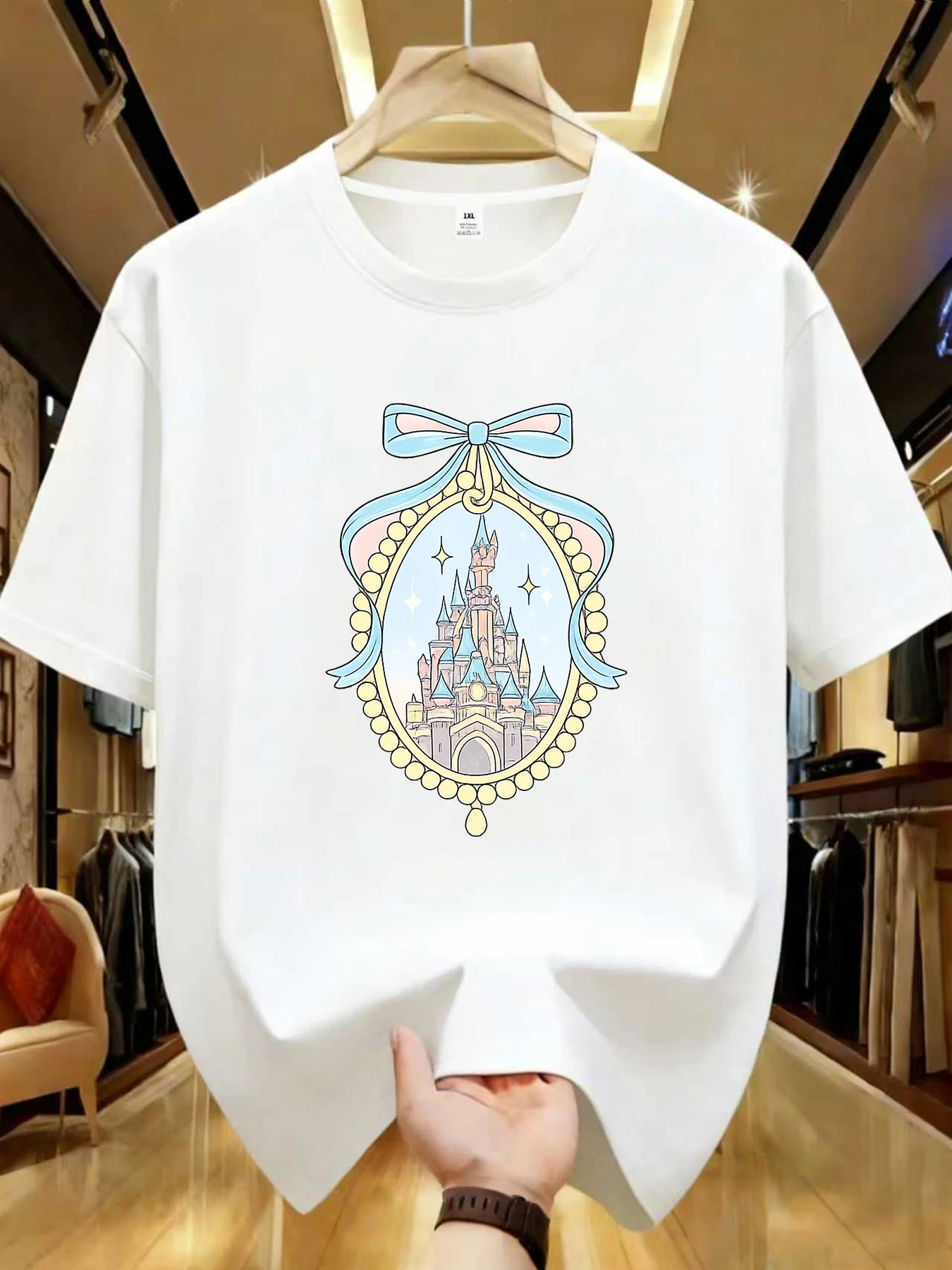 

【WDS0150】Женская футболка с принтом «Принцесса» и бантом, больших размеров, с круглым вырезом, летняя, повседневная, с коротким рукавом, в уличном стиле