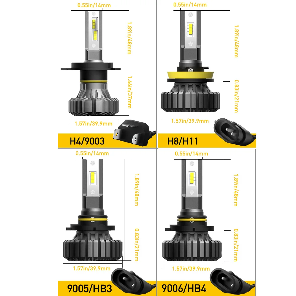 AUXITO 2Pcs 12000LM H8 H11 H9 Car LED Headlight Bulbs Fanless H4 High Low Beam 9005 HB3 9006 HB4 Car Driving Lamp 6500K White
