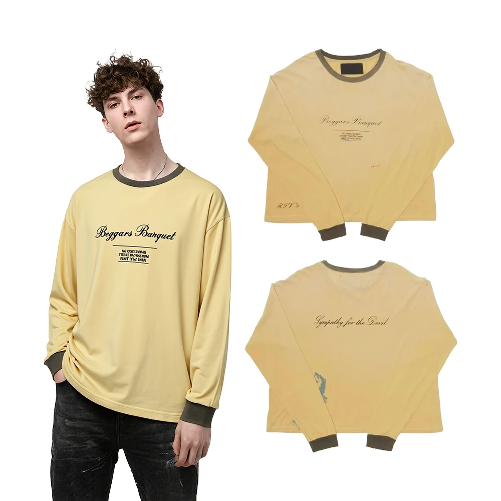 Streetwear Y2k Rock Graphic T Shirts Hiphop Street Style Cotton Rock Revival Distressed Ripped Casual Clothing Full Sleeved Tees