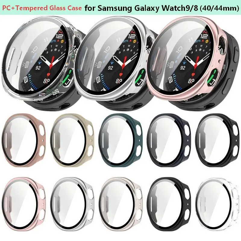 PC+Tempered Glass Case for Samsung Galaxy Watch9 8 8Classic Protector for Galaxy Watch 9/8/8 Classic 40/44/46mm Shell Accessorie