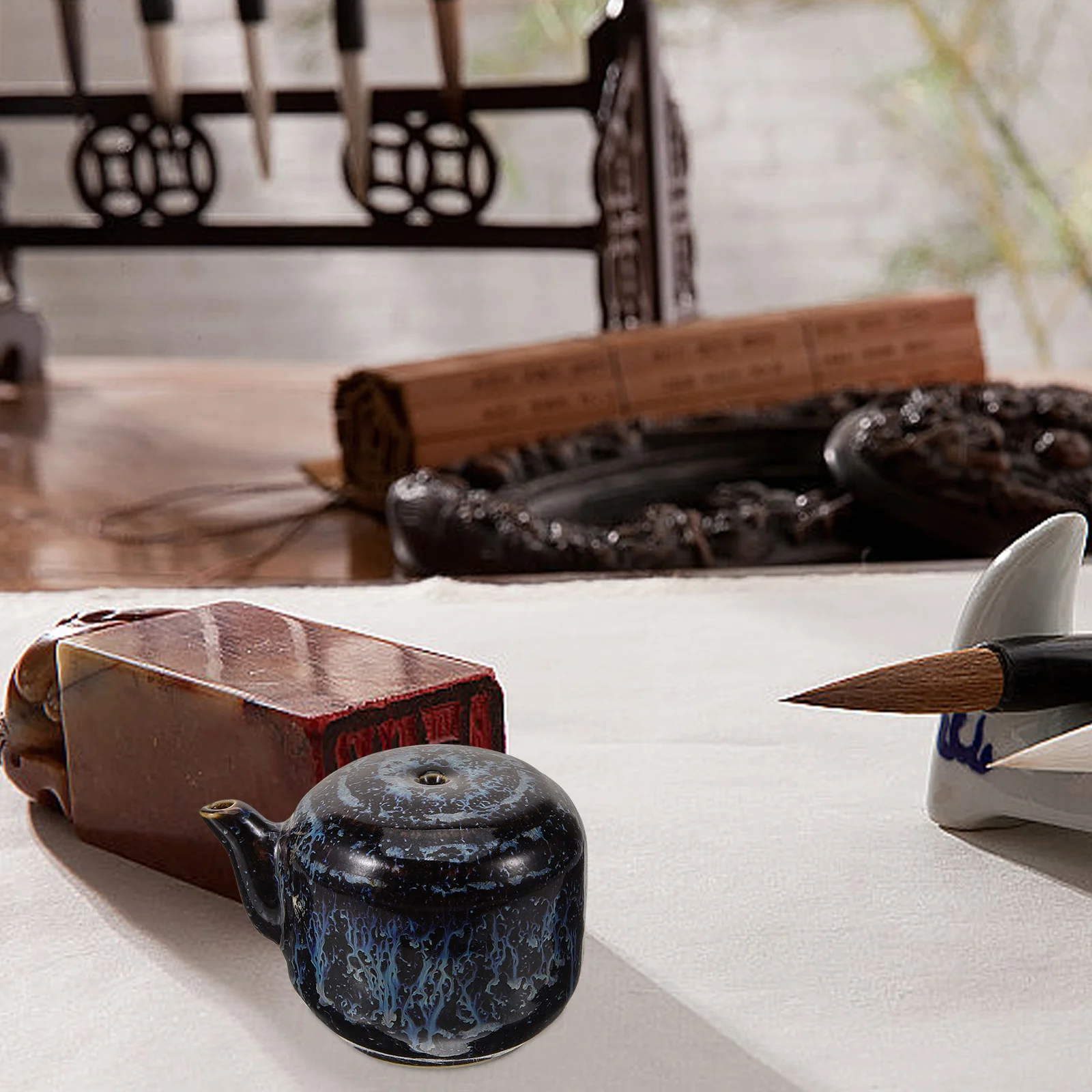 Ceramic Inkstone Drops Blue Kettle Traditional Water Dropper Painting Accessories