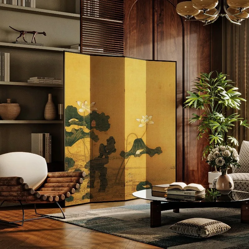 Chinese retro-folding mobile solid wood folding screen