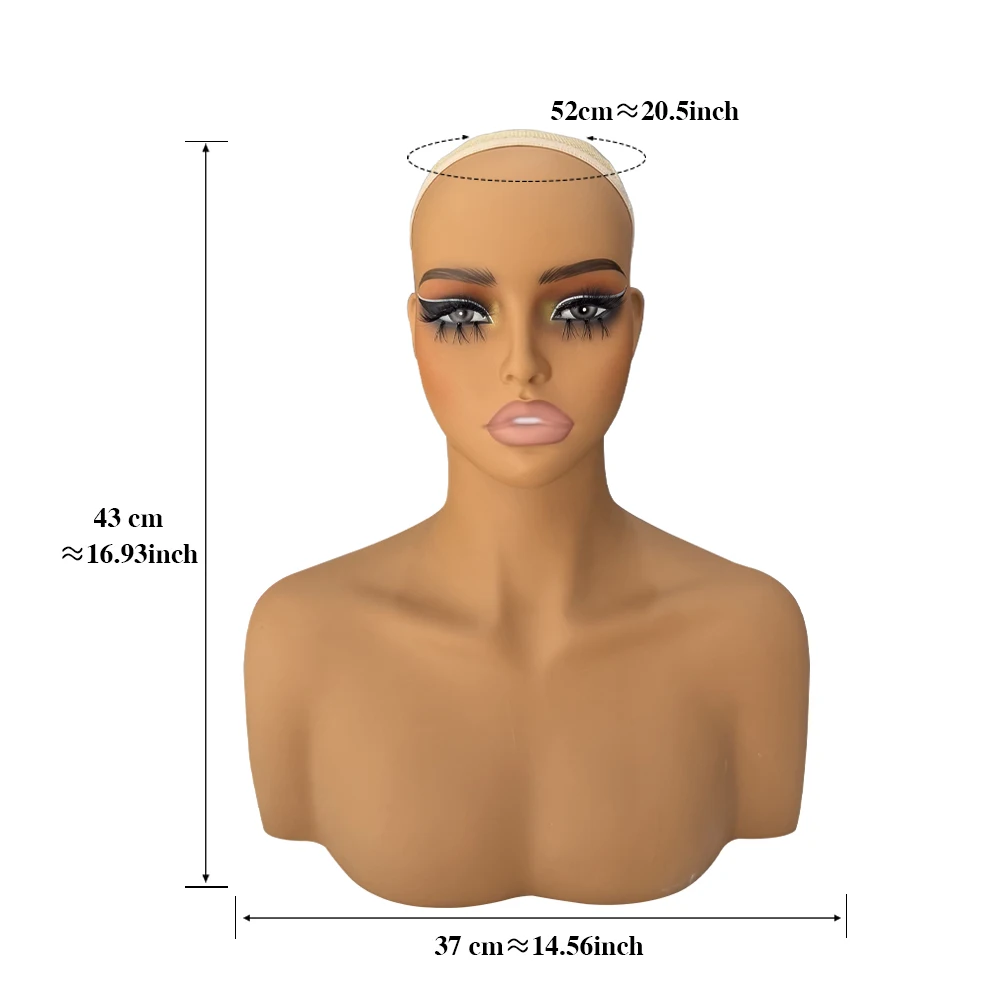 Plussign Mannequin Model Head With Makeup Wig Cap Jewelry Hat Display Holder Darkskin Wig Training Head Realistic Mannequin Head