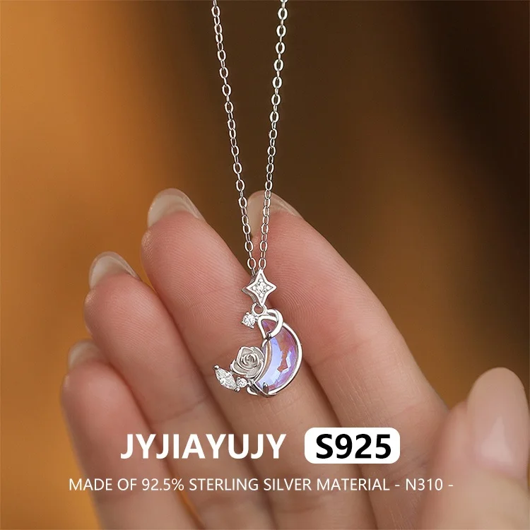 

JYJIAYUJY 100% Whole Original Sterling Silver S925 Pendant Necklace With Fantasy Moon And Rose Fashion Woman Jewelry Gift N310