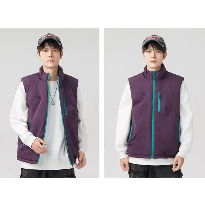 

New Men's Trendy Warm Cotton-padded Jackets Sleeveless Stand-up Collar Outdoor Youth Vest Fashionable Autumn Winter Down Jackets
