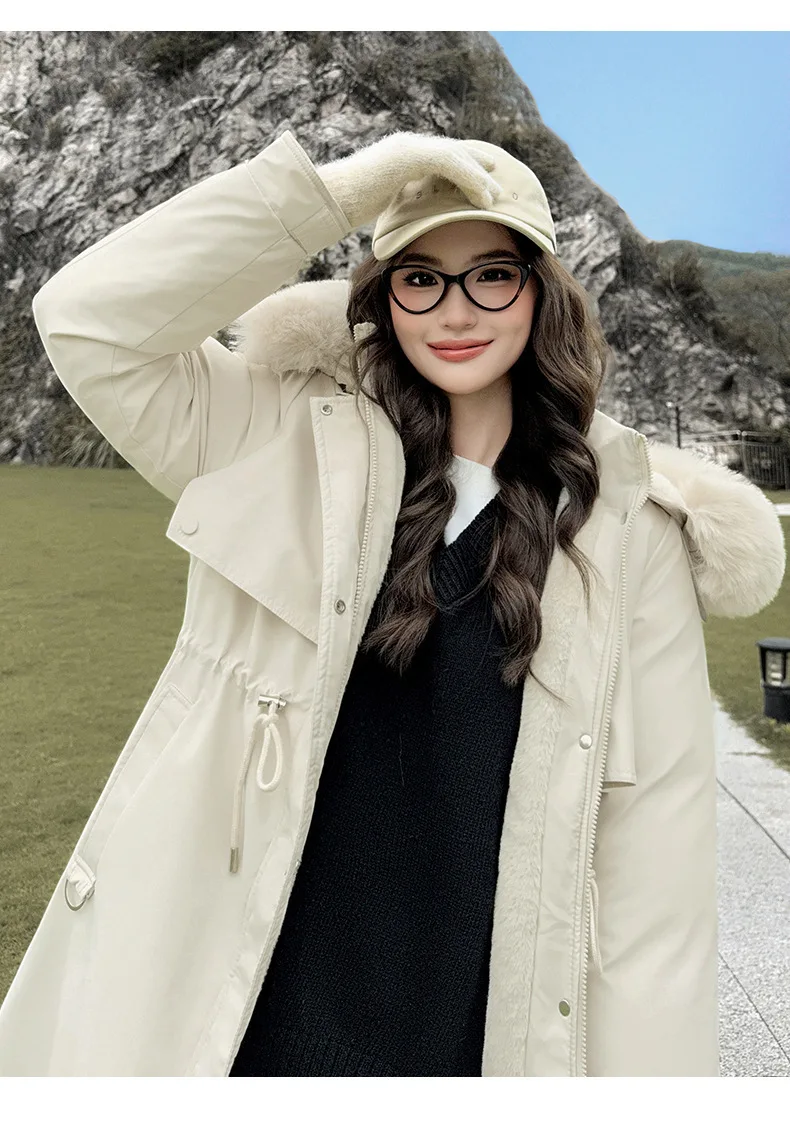 

Парки женские зимние и осенние, с начесом, из овчины, минималистичные, ветрозащитные, с множеством карманов, модные, приталенные, водонепроницаемые, с поясом, хит продаж