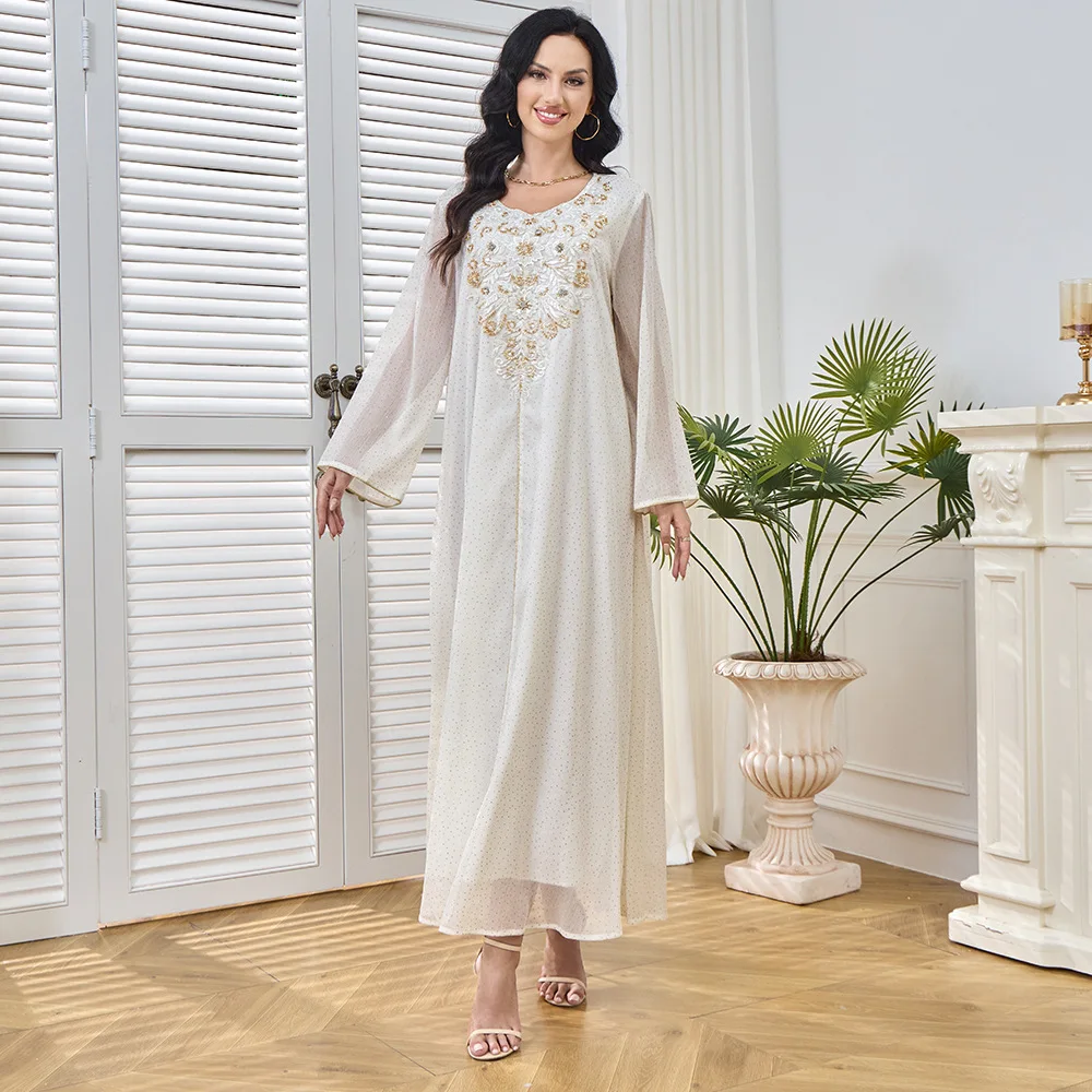 템퍼러먼트 패셔너블 칼라 플라워 장식 펜듈럼 롱 슬리브 드레스 2025 가을 겨울 신상 여성 의류