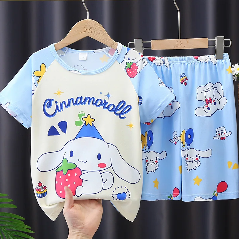 Summer Clothing Boys Girls Kids Clothing Mermaid Mikey Minnie Dinosaur Cinnamoroll Suit Kid Sleepwear Short Sleeve Nighty