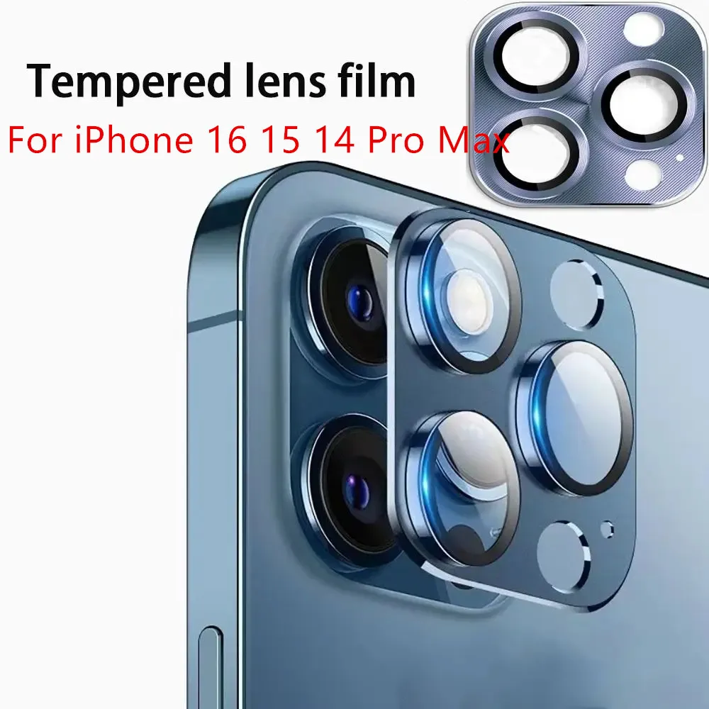 Película de lente templada antiarañazos, cubierta completa de vidrio templado, Protector de lente de cámara, anillo de Metal para iPhone 16 Pro Max 15 14 Pro Max