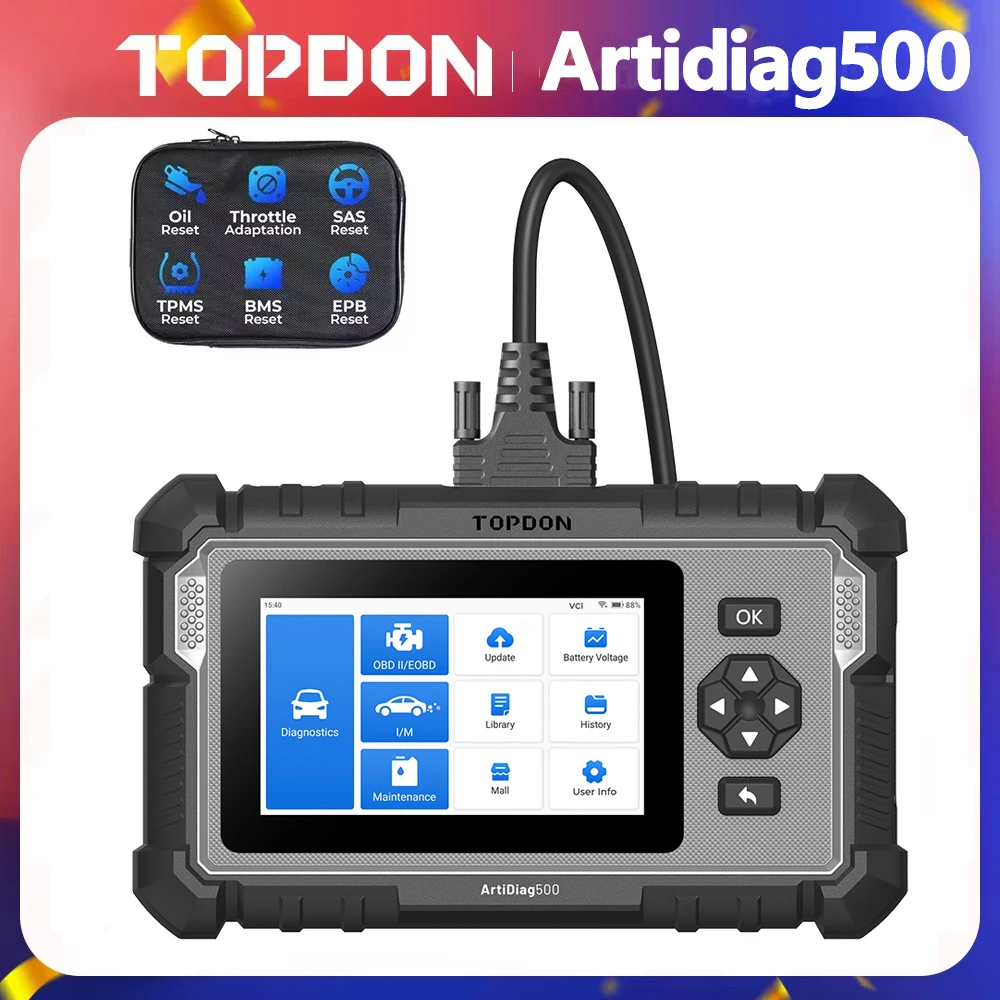 Topdon ArtiDiag500 Car Diagnostic Tool  All Systems OBD2 Diagnostic Scanner Engine ABS SRS Airbag Auto Scan Tool Code Reader