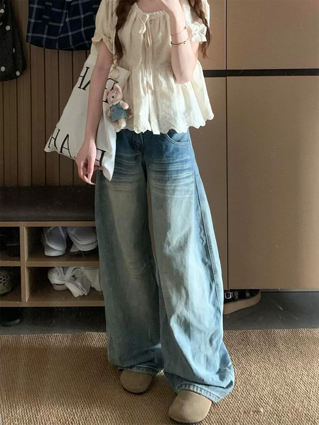 

High Waist Wide Leg Retro Washed Blue Jeans Women's Slim Fit Summer New Style Casual Comfortable Denim Pants by Chinese Brand