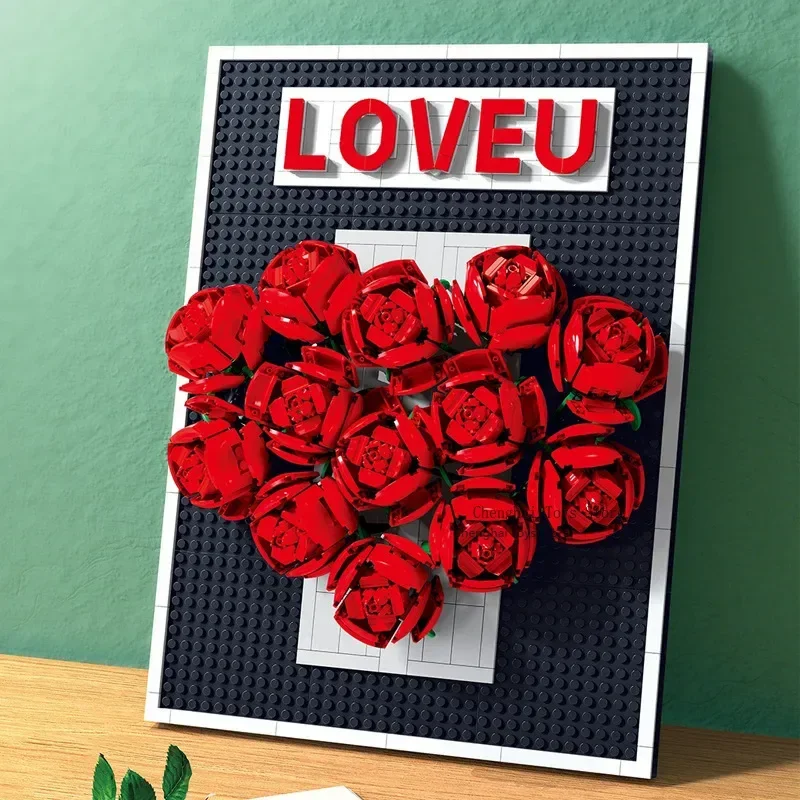 

Children puzzle assembling small particle block flower simulation rose picture frame block model color box toys surprise gifts