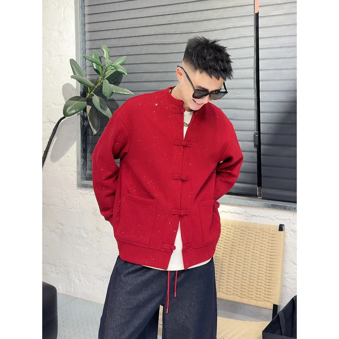 

Утепленная зимняя толстовка-куртка с пуговицами, новогодняя красная, из флиса, повседневная, с круглым вырезом, пальто