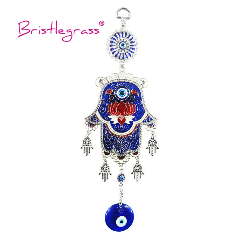 BRISTLEGRASS Turkish Blue Evil Eye Lotus Flower Hamsa Hand Amulet Lucky Charm Car Wall Hanging Pendant Blessing Protection Decor