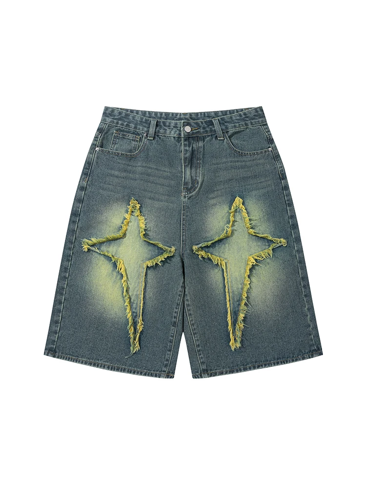 

Wukong Has Goods Американские уличные лоскутные джинсы с вышивкой, мужские модные свободные широкие брюки средней длины с завышенной талией