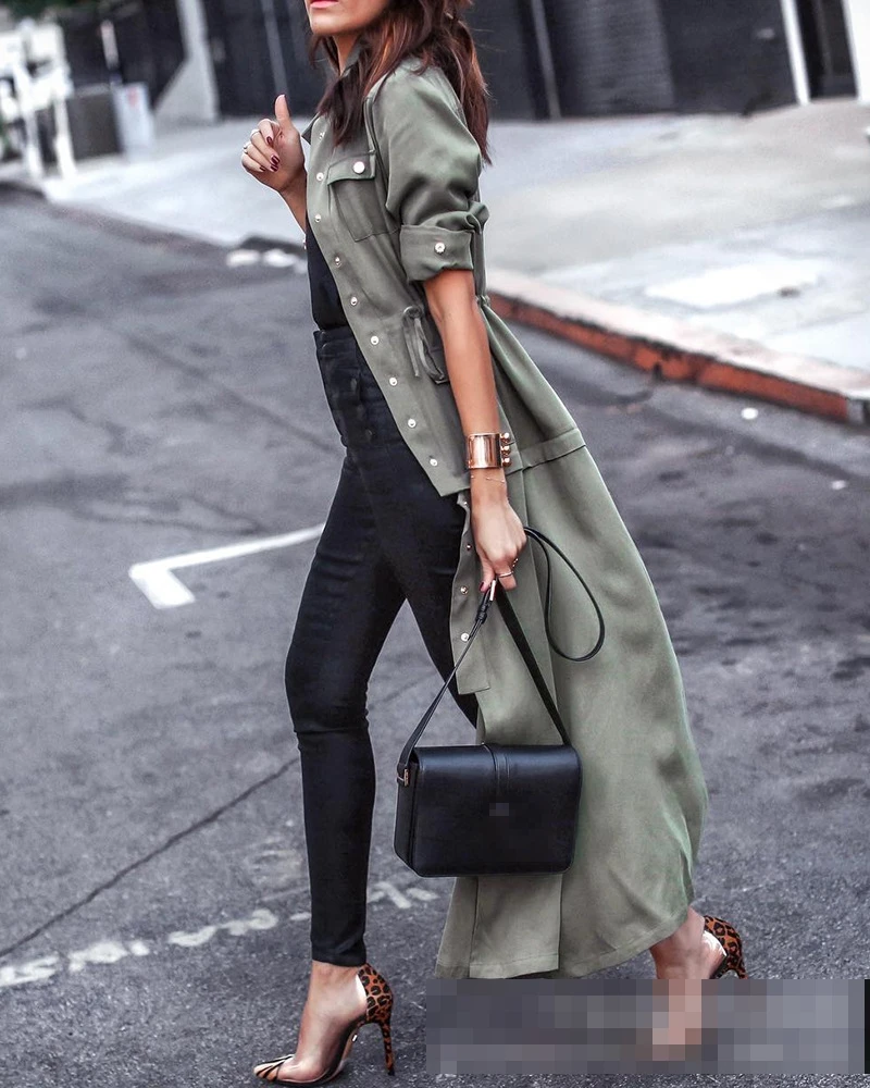 

Повседневное пальто Long een, женская ветровка, верхняя одежда для отдыха, с поясом, све, длинное, средней длины, облегающее, весеннее модное