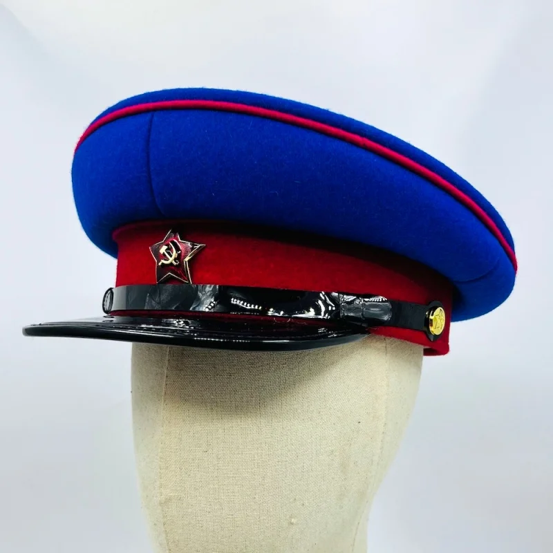 

Soviet Union Officer's Cap Men Blue NKVD Hat Vintage Upgraded Version Large Eave Hat Ministry of Internal Affairs Uniform Hat