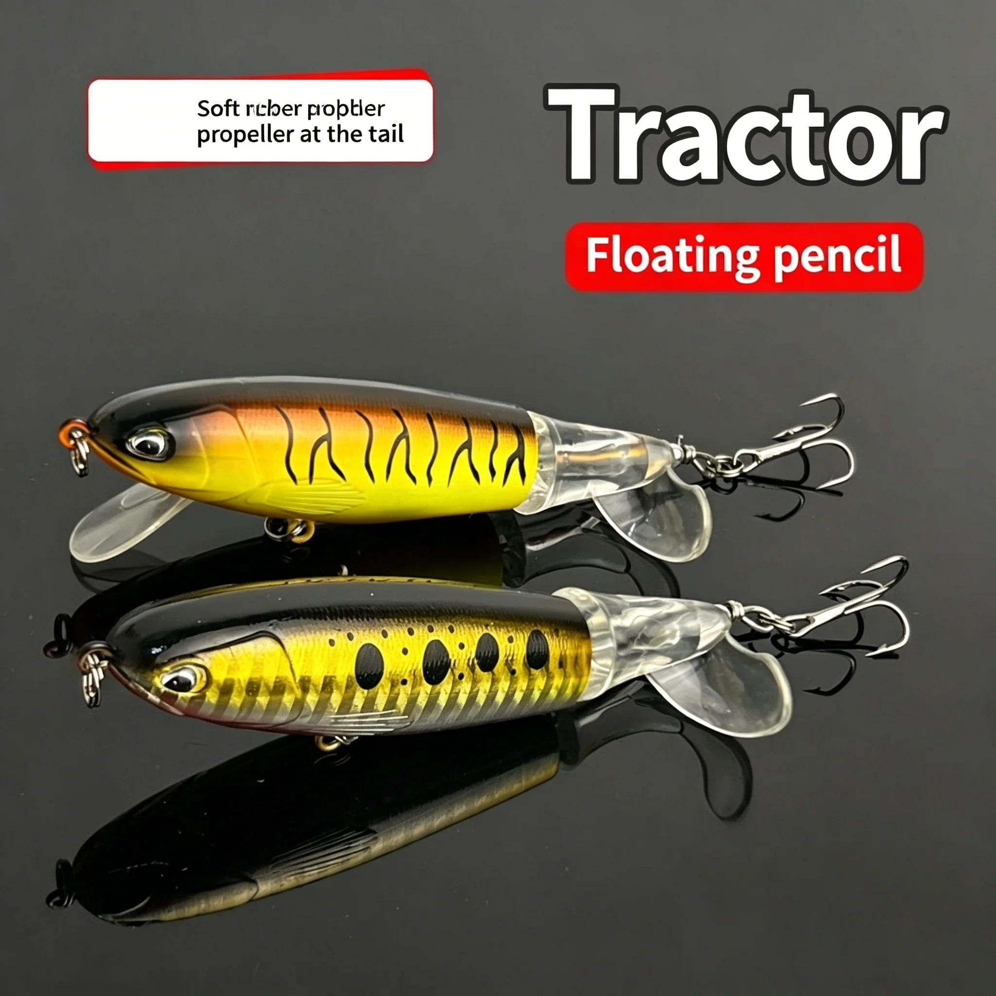 10/11/14cm Topwater Fishing Lure Whopper Popper Artificial Bait Hard Plopper Soft Rotating Tail Fishing Tackle Fishing Bait