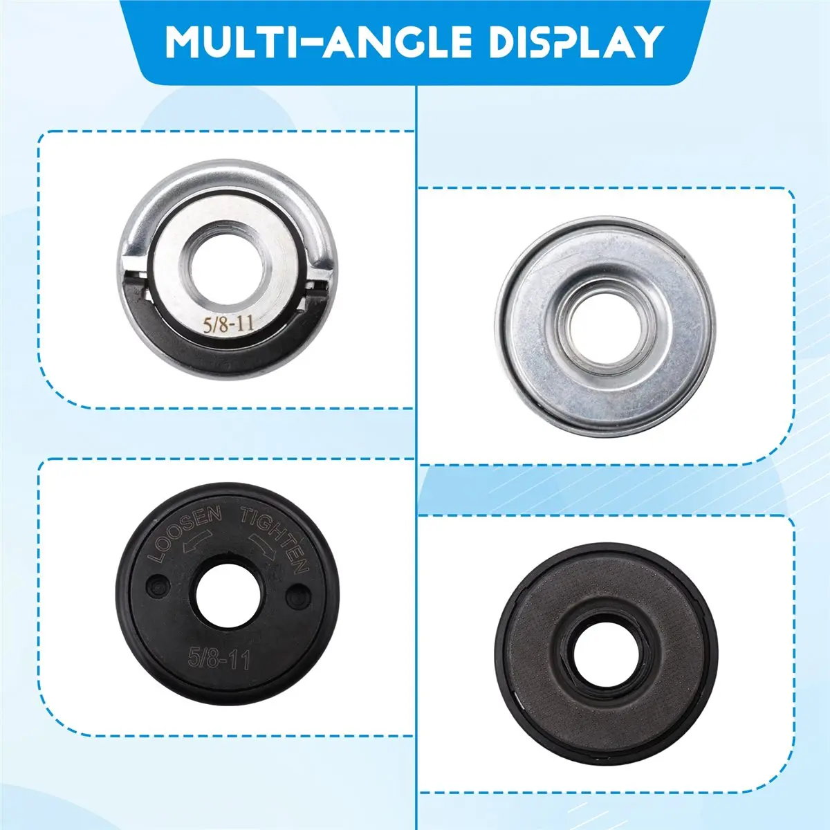 

(FDDT) Гайки для фланцев угловых шлифовальных машин 5/8"-11, 2 шт., быстросъемный фиксирующий комплект. Самоблокирующееся крепление для шлифовальных машинок 4-1/2", 5", 7", 9"