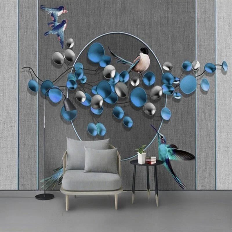 Modern Nordic minimalist 3D stereoscopic bird flower branch fabric pattern TV luxury home bedroom sofa background wall painting
