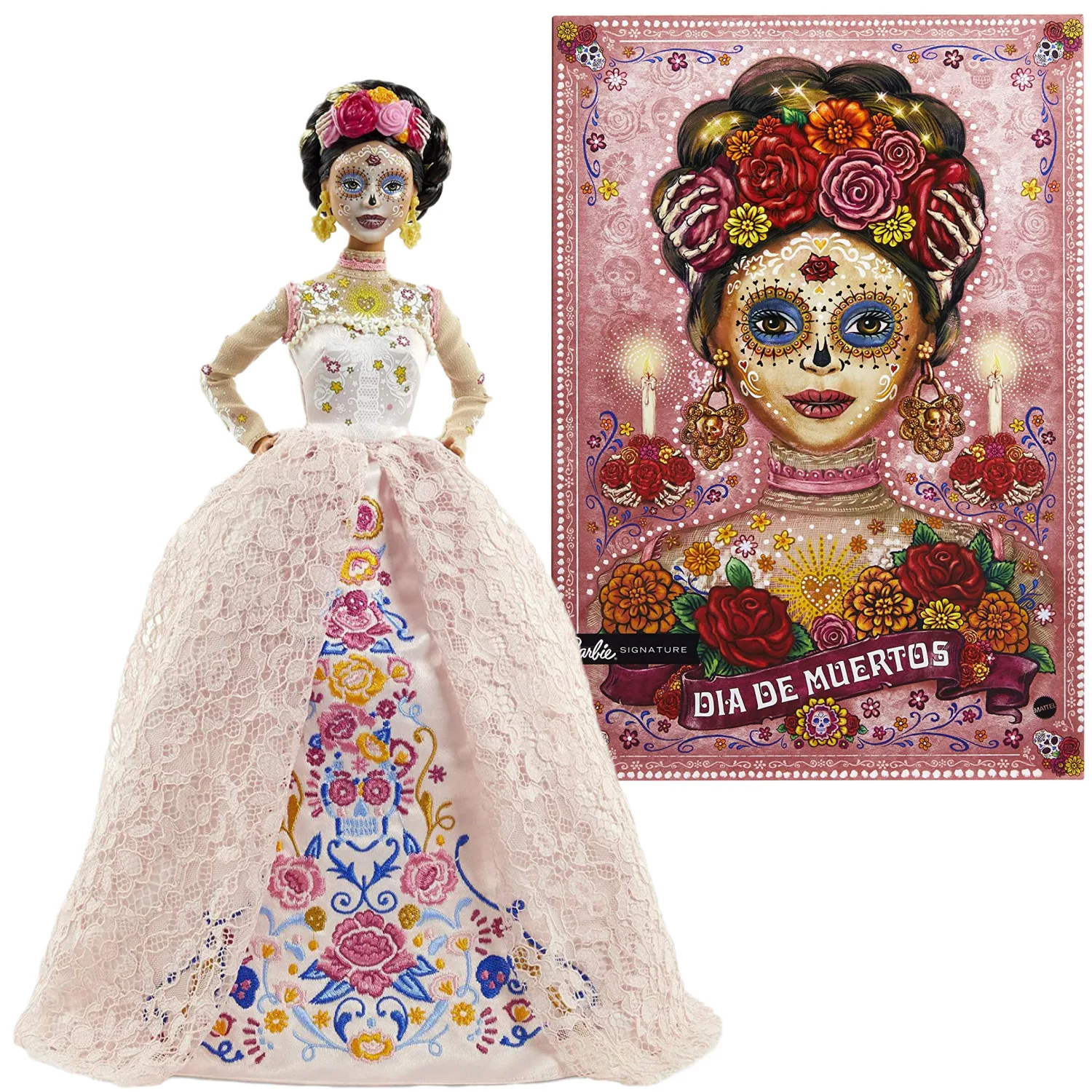 

Barbie Signature Dia De Muertos 2020 Doll 12-in Brunette in Embroidered Lace Dress and Flower Crown Collection Doll Toy GNC40